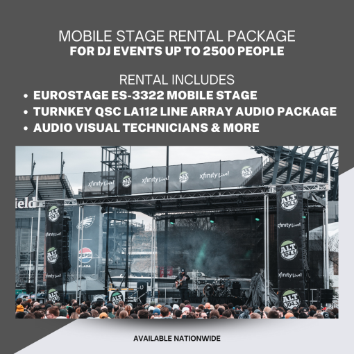 Mobile Stage Rental Including Audio for DJ Events Up to 2,500 People