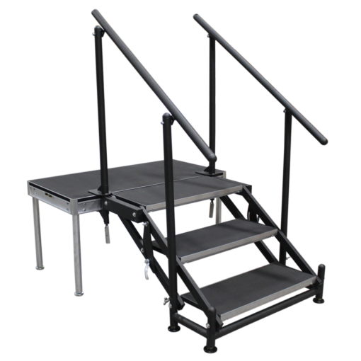 Staging Dimensions 12" to 24" Adjustable Stair Unit 3 Step With Handrails Rental